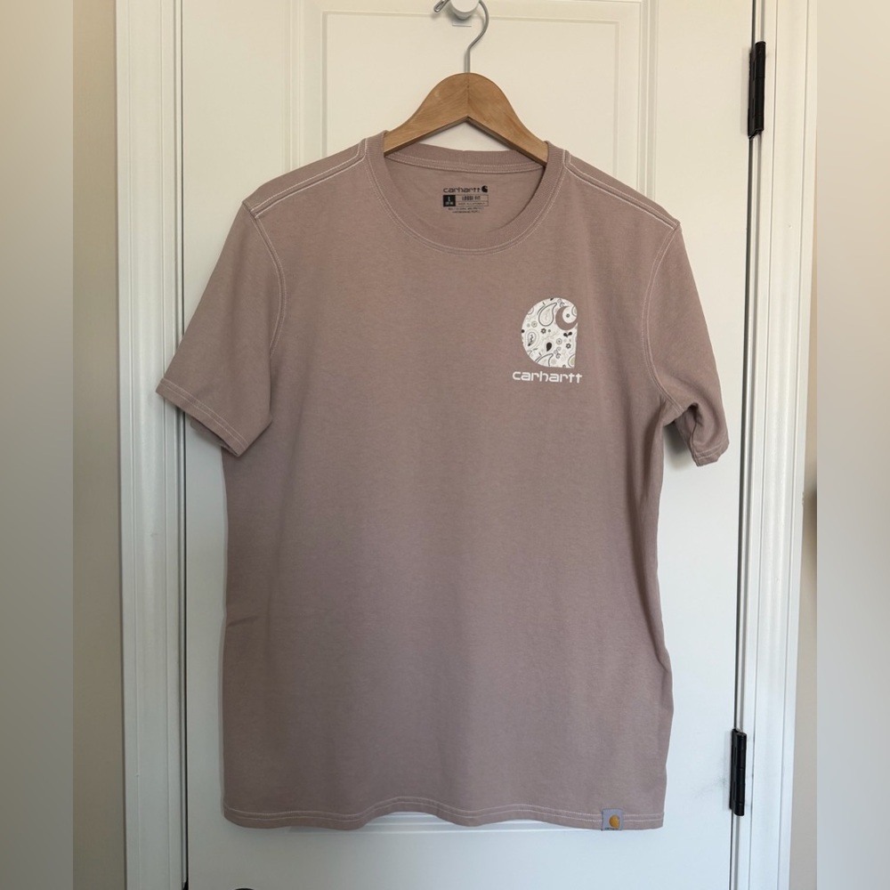 Carhartt Women’s Paisley Logo Loose Fit Tee in Mauve-Taupe Size Large (12-14)